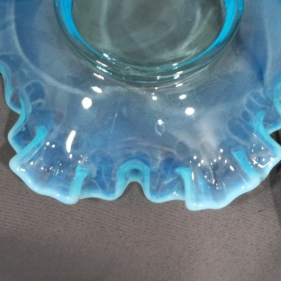 Vintage Fenton Blue Opalescent Ruffle Top Saucer - Picture 3 of 6